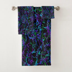 Purple, Black and Blue Abstract Bath Towel Set