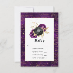Purple, Black and Gold Floral Gothic Wedding RSVP Card