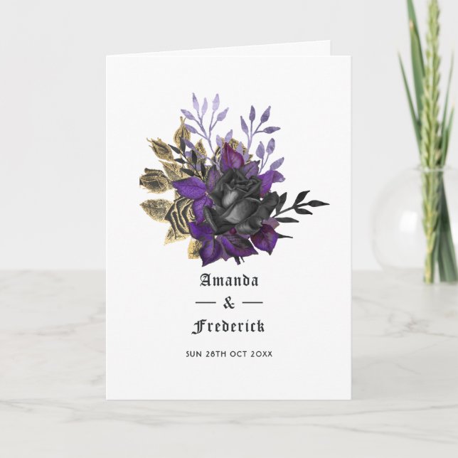 Purple Black and Gold Gothic Wedding Programme (Front)