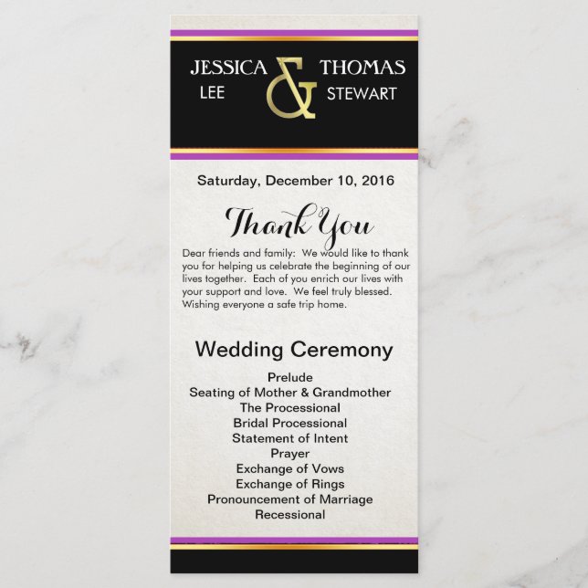 Purple, Black and Gold Simple Elegance Programme (Front)