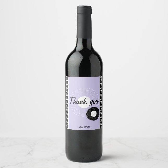 Purple, black and white 1950s theme chequered wine label (Front)