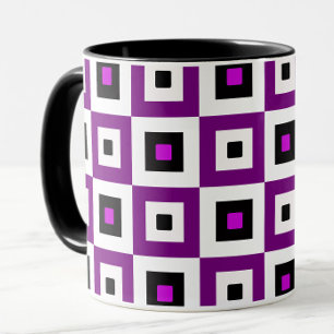 Purple Black and White Checkered Squares Pattern Mug
