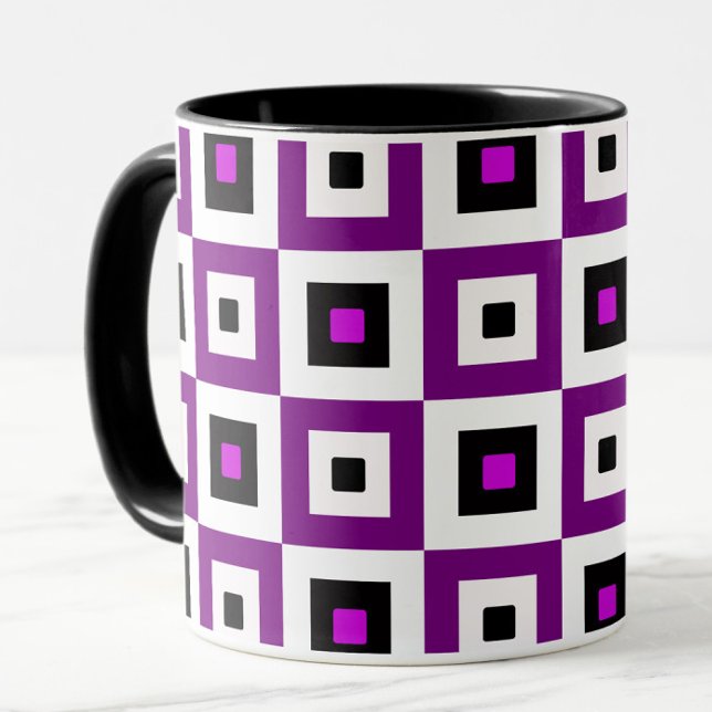 Purple Black and White Checkered Squares Pattern Mug (Creator Uploaded)