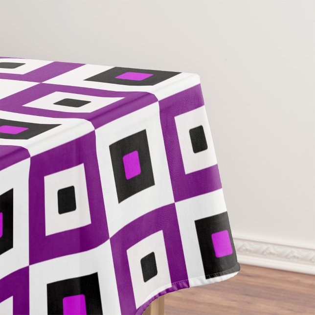 Purple Black and White Checkered Squares Pattern Tablecloth (Creator Uploaded)