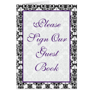 Purple, Black and White Damask Table Card