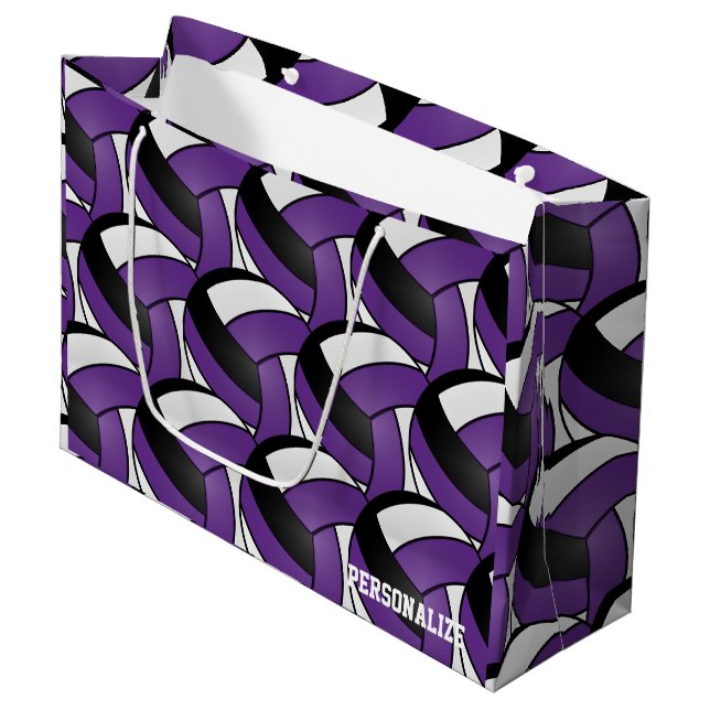 Purple, Black and, White Volleyball 2 Large Gift Bag (Front Angled)