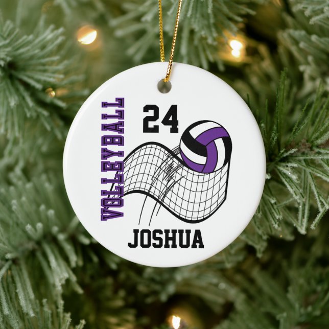 Purple, Black and White Volleyball Ceramic Tree Decoration (Tree)