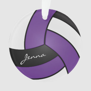 Purple, Black and White Volleyball   DIY Text Ornament