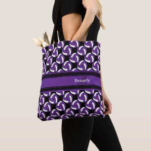 Purple, Black and White Volleyball Personalise Tote Bag