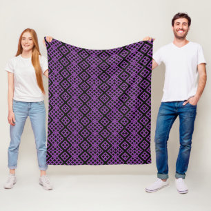 Purple + Black Art Deco Pattern Fleece Blanket