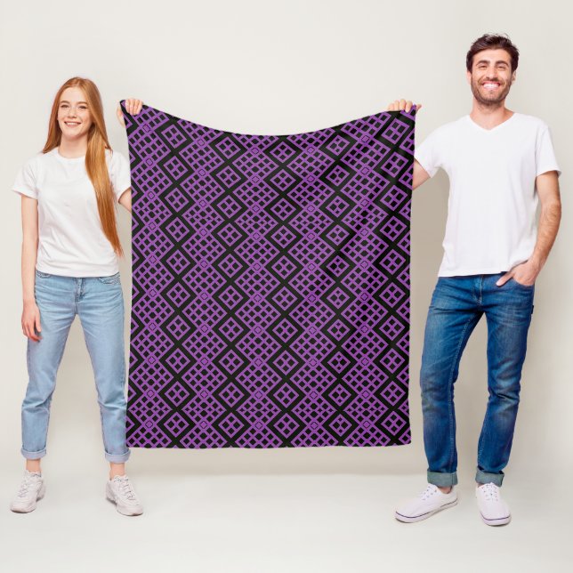 Purple + Black Art Deco Pattern Fleece Blanket (In Situ)