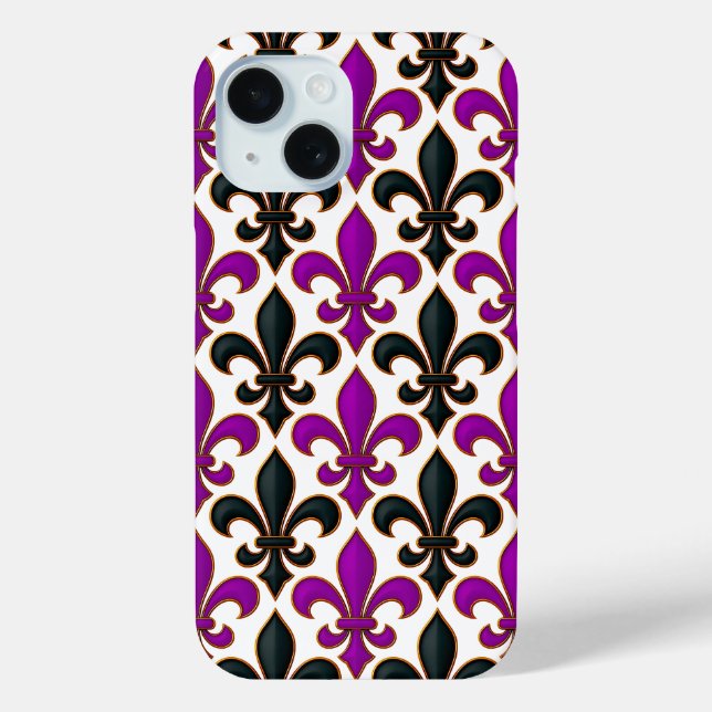 Purple Black Baroque Fleur-de-lis Pattern Design  Case-Mate iPhone Case (Back)