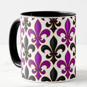 Purple Black Baroque Fleur-de-lis Pattern Design Mug