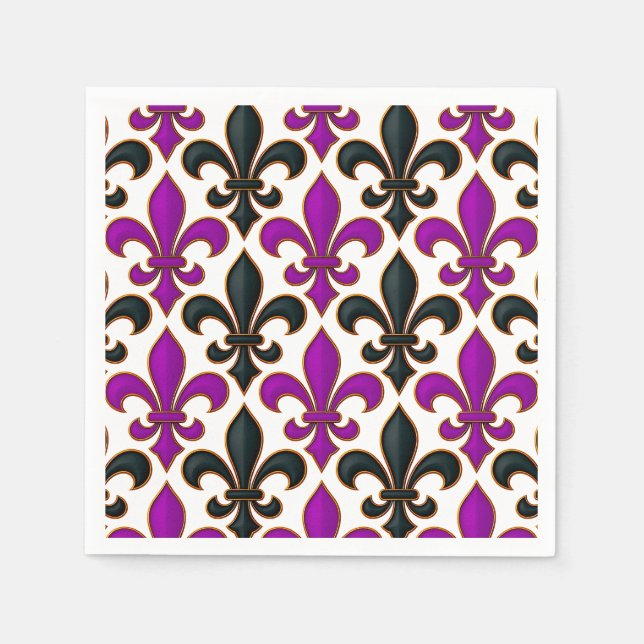 Purple Black Baroque Fleur-de-lis Pattern Design  Napkin (Front)