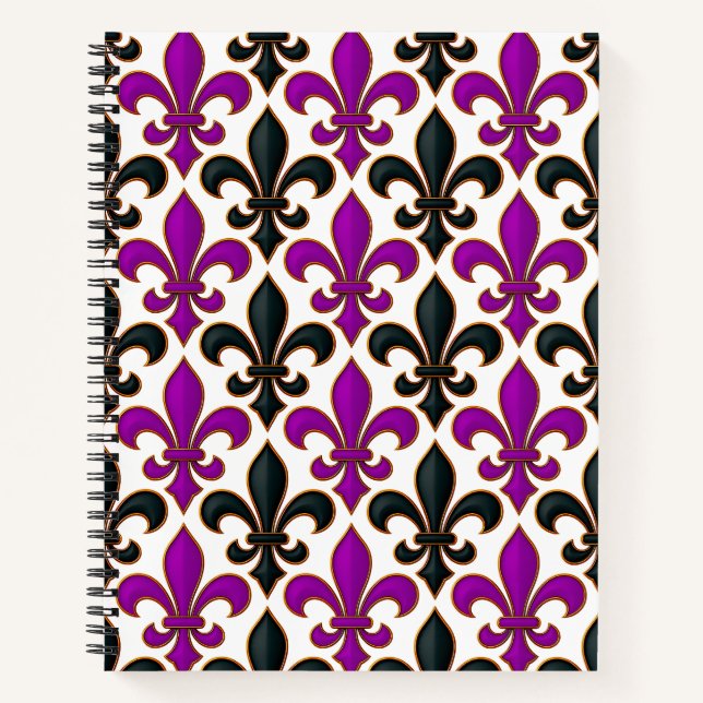 Purple Black Baroque Fleur-de-lis Pattern Design  Notebook (Front)
