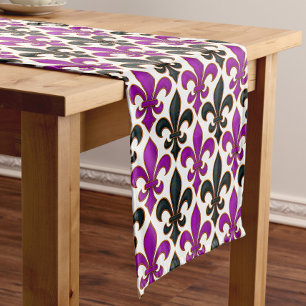 Purple Black Baroque Fleur-de-lis Pattern Design  Short Table Runner