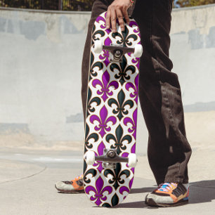 Purple Black Baroque Fleur-de-lis Pattern Design Skateboard