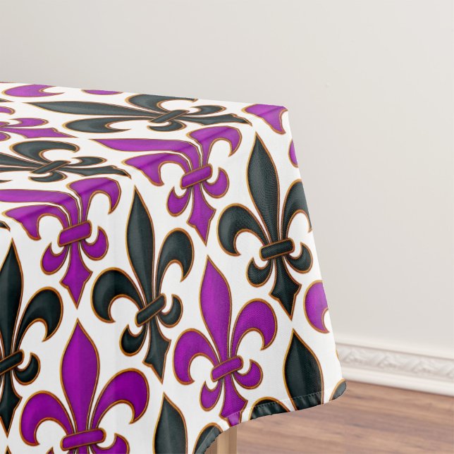 Purple Black Baroque Fleur-de-lis Pattern Design  Tablecloth (Creator Uploaded)