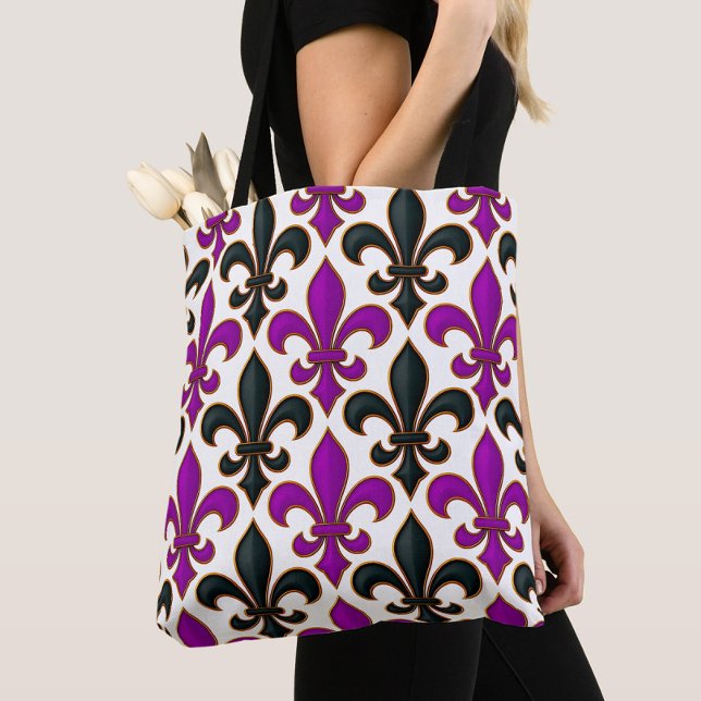 Purple Black Baroque Fleur-de-lis Pattern Design  Tote Bag (Creator Uploaded)