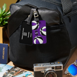purple black basketballs athletes monogrammed luggage tag