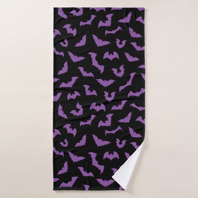 Purple black bats witch horror bath towel (Bath Towel)