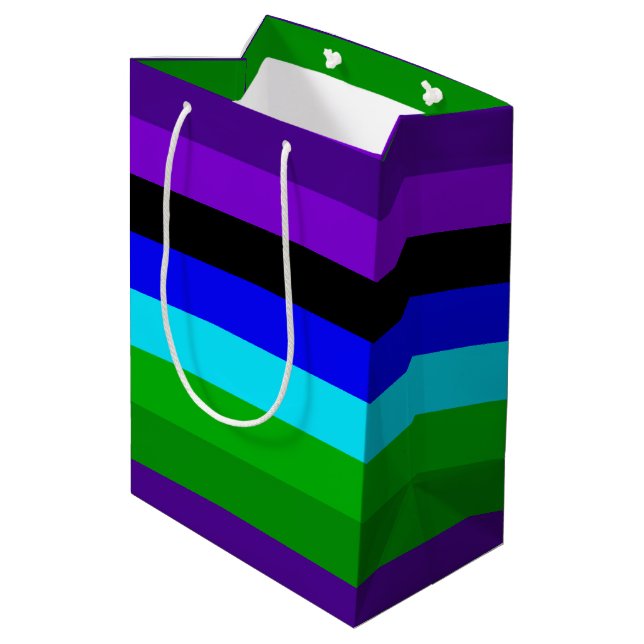 Purple, Black, Blue and Green Stripes Medium Gift Bag (Back Angled)