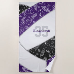 purple black boho floral paisley girls volleyball beach towel