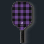 Purple Black Buffalo Plaid Monogrammed Pickleball Paddle<br><div class="desc">Purple and Black Buffalo Plaid Check Tartan Pickleball Paddle with Custom-Printed Subtle Personalised Monogram Initial, Name, and optional Phone Number Contact Information so your paddle stands out on the court. Perfect for winter and cabin-loving pickleball players who want that cosy feeling year-round! Change the background colour to your favourite using...</div>