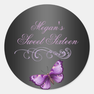Purple/Black Butterfly Sweet 16 Envelope Sticker