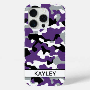 Purple Black Camouflage Personalized iPhone 15 Pro Case