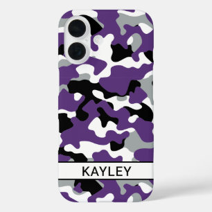 Purple Black Camouflage Personalized iPhone 16 Case