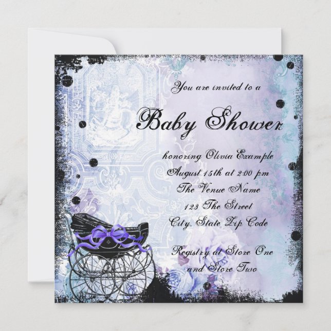 Purple Black Carriage Baby Shower Invitation (Front)