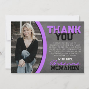 Purple Black Chalkboard Graduation Thank You Card