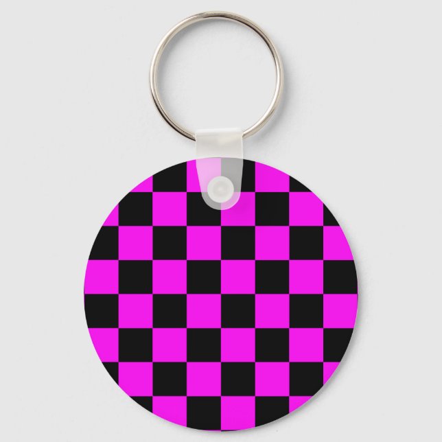 Purple Black Chequered Check Pattern Key Ring (Front)