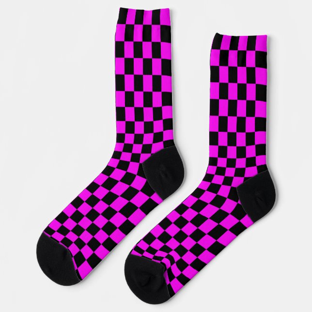 Purple Black Chequered Check Pattern Socks (Left)