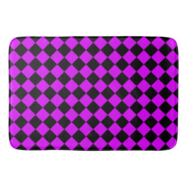 Purple Black Chequered Diamond Pattern Bath Mat (Front)
