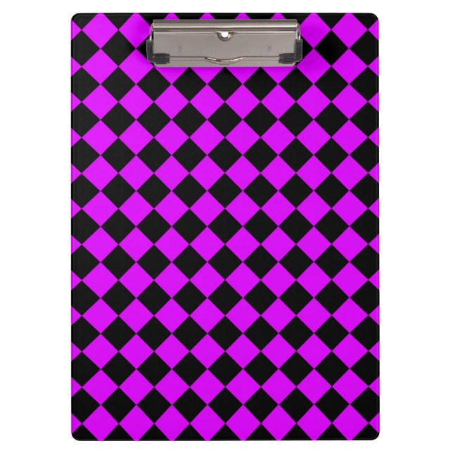 Purple Black Chequered Diamond Pattern Clipboard (Front)