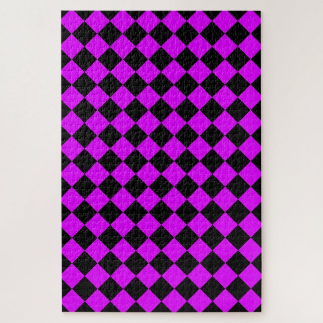 Purple Black Chequered Diamond Pattern Jigsaw Puzzle (Vertical)