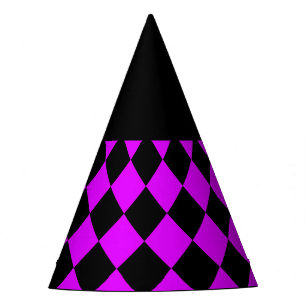 Purple Black Chequered Diamond Pattern Party Hat