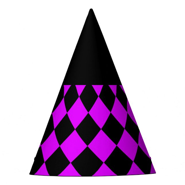 Purple Black Chequered Diamond Pattern Party Hat (Front)