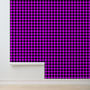 Purple Black Chequered Diamond Pattern Wallpaper
