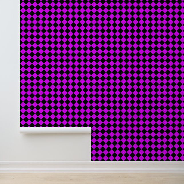 Purple Black Chequered Diamond Pattern Wallpaper (Application)