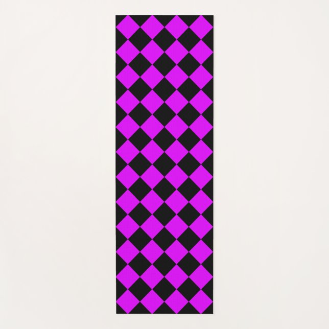 Purple Black Chequered Diamond Pattern Yoga Mat (Front)