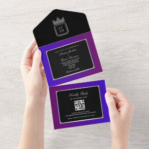 Purple Black Chic Jewel Tone Wedding All In One Invitation
