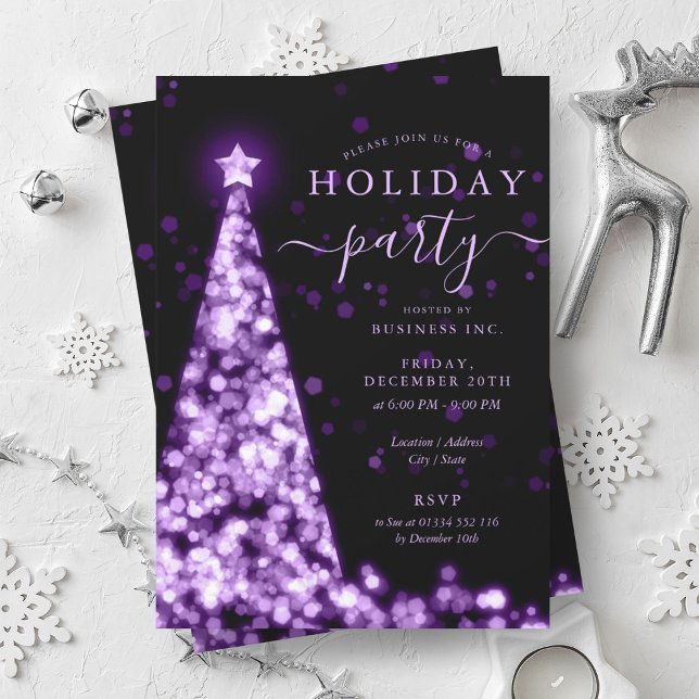 Purple Black Christmas Tree Company Holiday Party  Invitation (Purple Black Christmas Tree Company Holiday Party Invitation)