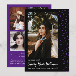 Purple Black Confetti Graduation Announcement