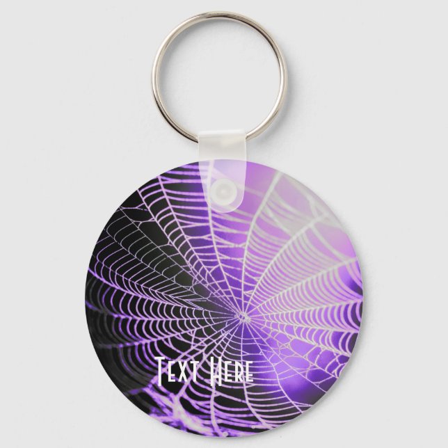 Purple Black Creepy Spooky Spider Web Key Ring (Front)
