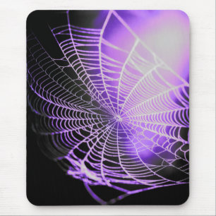 Purple Black Creepy Spooky Spider Web Mouse Pad