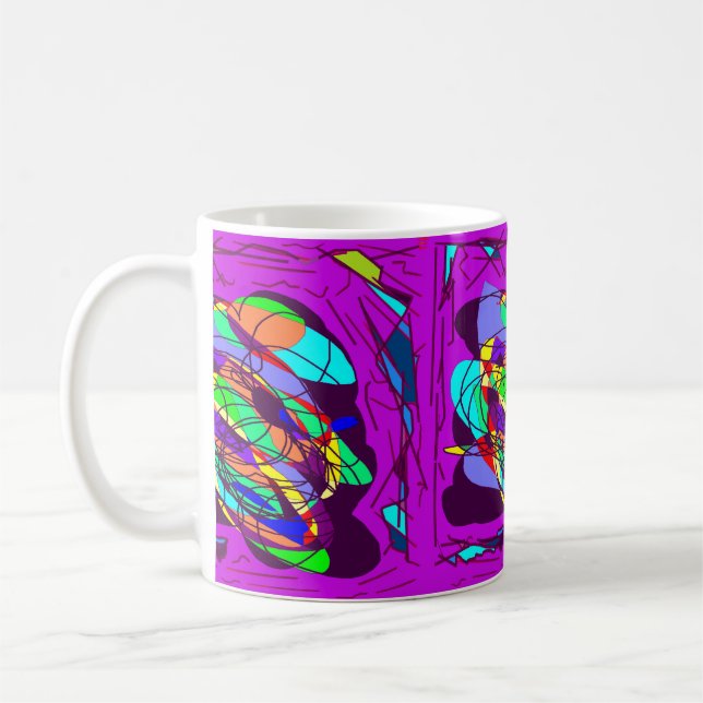 Purple black cross lines circles design coffee mug (Left)