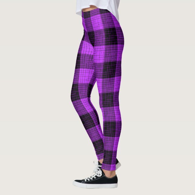  Purple Black Crosshatch Buffalo Check Leggings (Left)